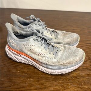 Hoka Clifton 8 Gray and Orange Running Shoes